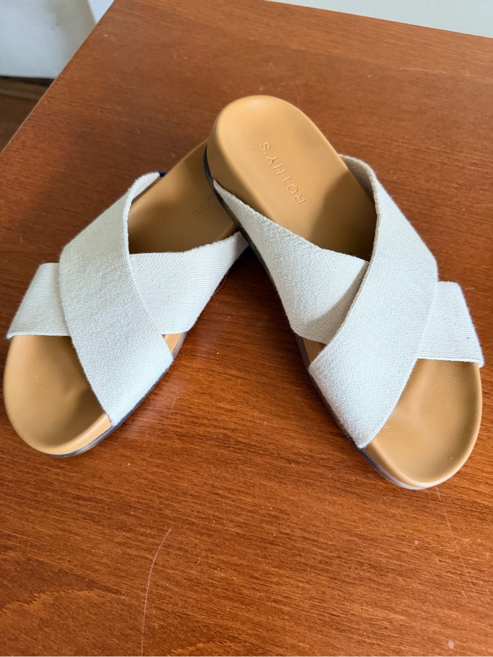 Rothy's Cream Cross-Strap Slide Sandals